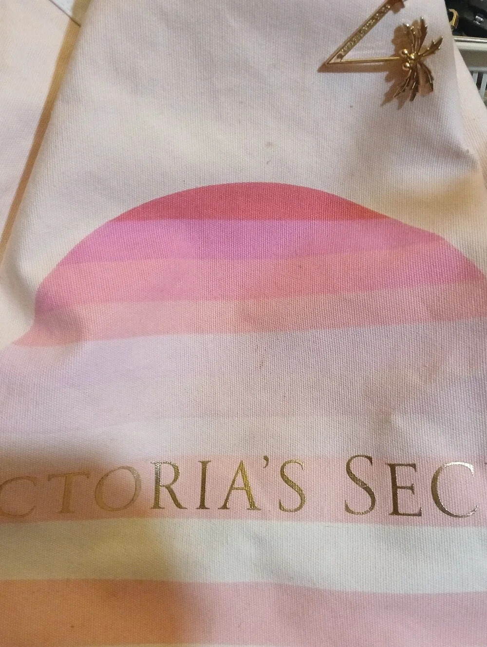 Victoria's Secret Pink & White Striped Drawstring Bag - Picture 2 of 5